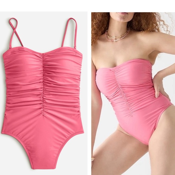 J. Crew Ruched Sweetheart One-Piece – Tropic Pink, Size‎ 24 - Picture 1 of 12